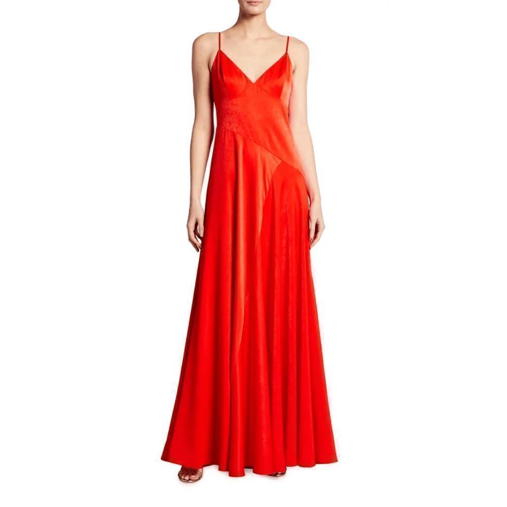 Aidan by Aidan Mattox Spaghetti-Strap Washed Charmeuse Seamed Gown Red Size 12